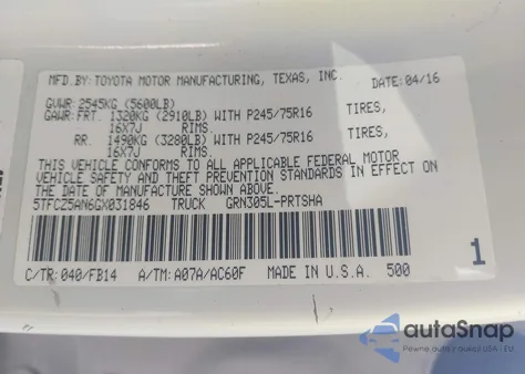 2016 Toyota Tacoma Sr V6 из США, поврежденный, VIN 5TFCZ5AN6GX031846